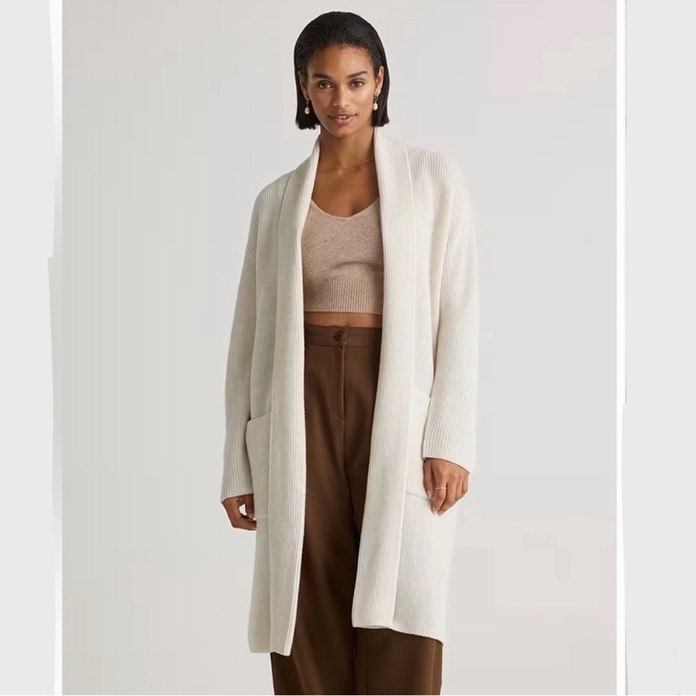 Quince Australian Merino Wool Duster Cardigan Heather Bone Small Open Front Long